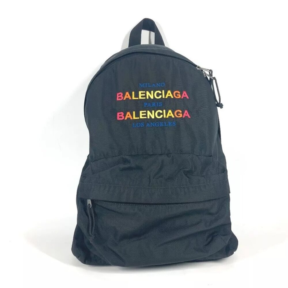 Auth BALENCIAGA 503221 Explorer logo backpack bag Backpack Nylon Black/Multicolo